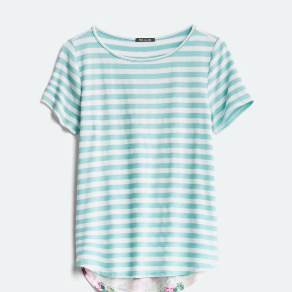 Pink Clover Teal and White Striped Top